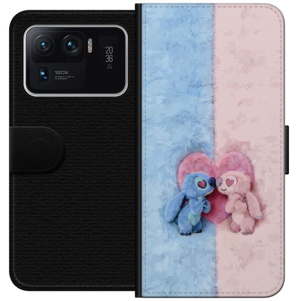 Kompatibel Tegnebogsetui til Xiaomi Mi 11 Ultra Søde blå og lyserøde figurer foran et stort lyserødt hjerte pink