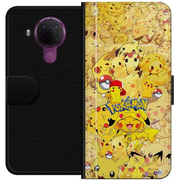Kompatibel Tegnebogsetui til Nokia 5.4 Sød Pikachu-collage med Pokémon-tema i bløde gule nuancer gul