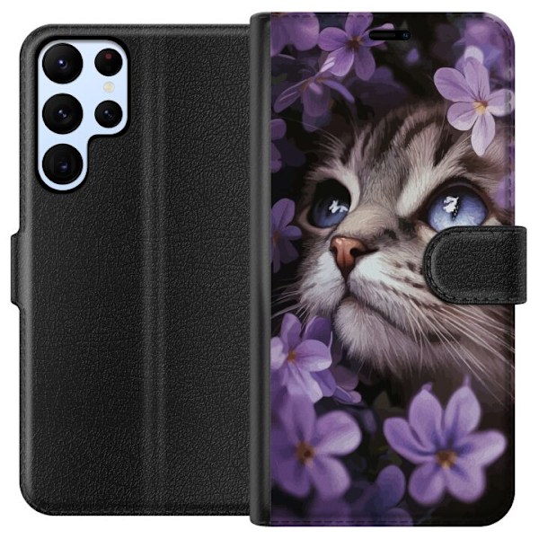 Samsung Galaxy S22 Ultra 5G Lommeboketui Katt og blomster