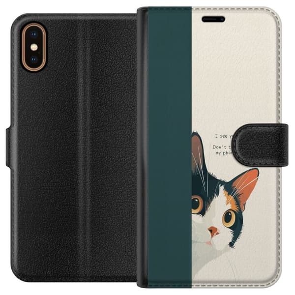 Kompatibelt Lommeboketui til Apple iPhone XS Katt som kikar fram beige