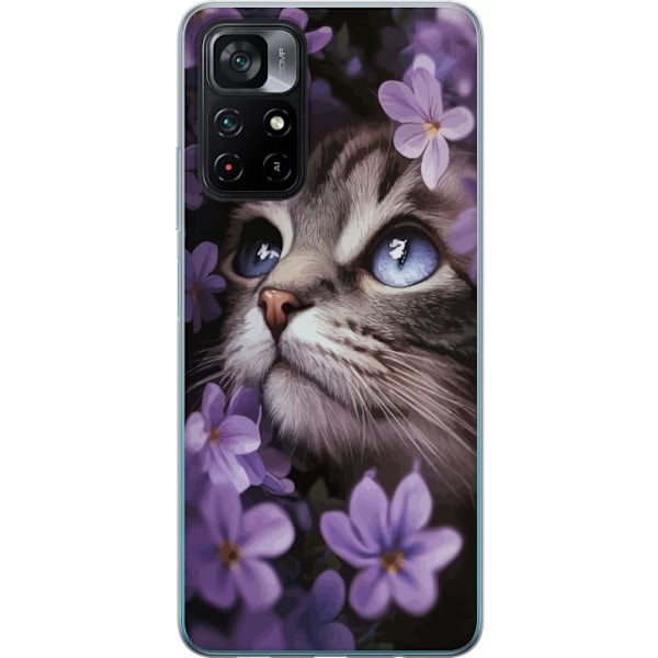 Xiaomi Poco M4 Pro 5G Gennemsigtig cover Kat og blomster