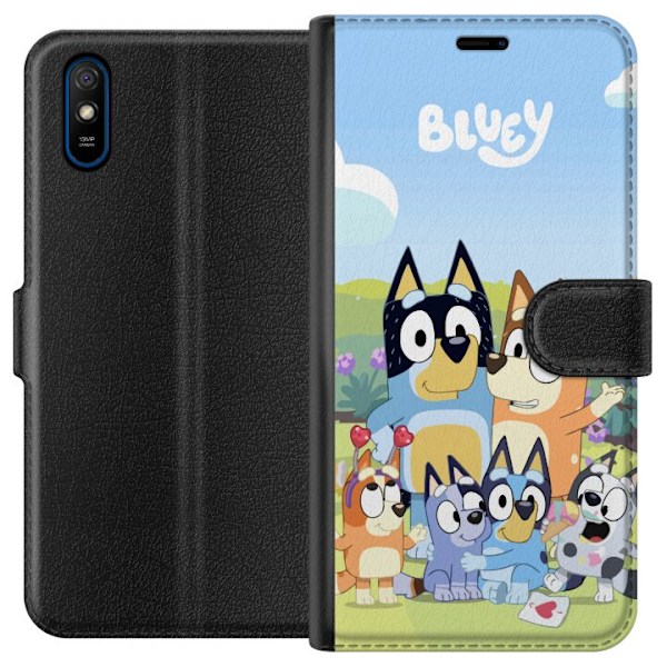 Xiaomi Redmi 9A Plånboksfodral Bluey mobilskal med hela familjen i färgglad design