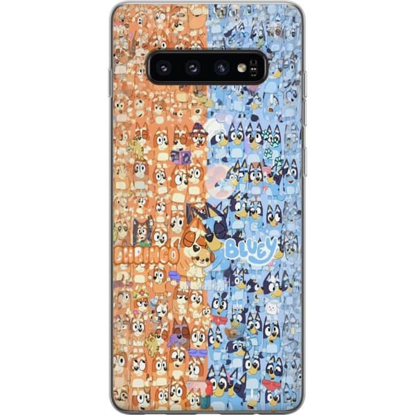 Kompatibelt Mobildeksel til Samsung Galaxy S10 Collage med Bluey, Bingo og venner i fargerik design blå