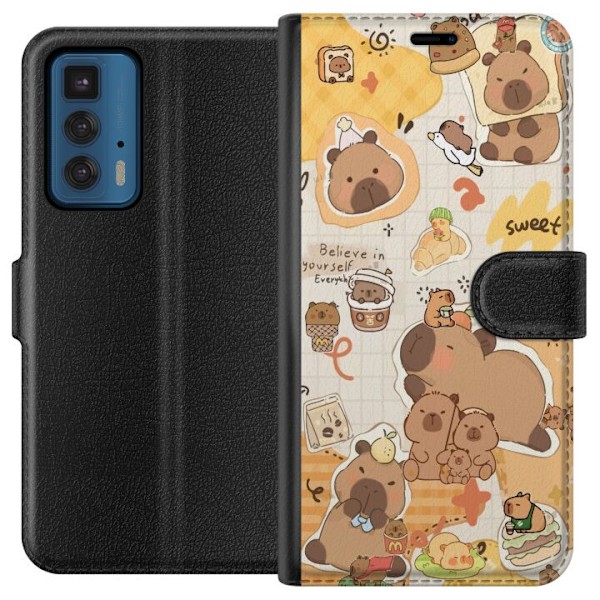 Motorola Edge 20 Pro Tegnebogsetui Kawaii capybara mobilskal med gulliga djurmotiv