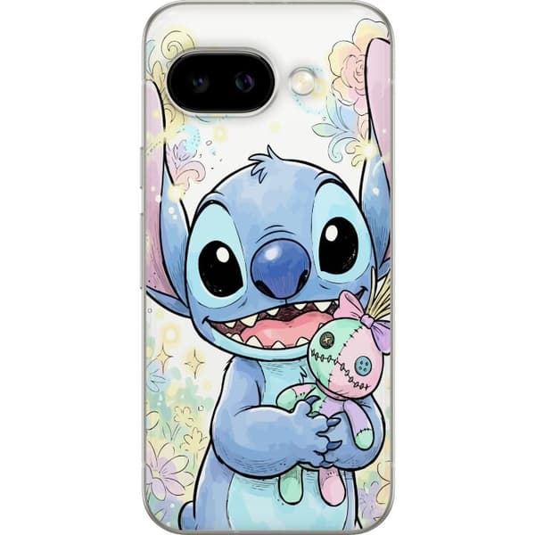 Kompatibel Mobilcover til Google Pixel 9a Stitch holder en lille patchworkdukke blandt pastelblomster og glitrende mønstre