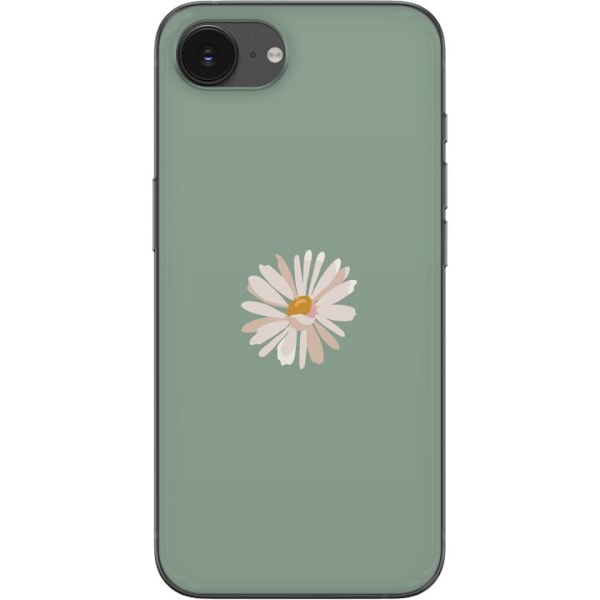 Apple iPhone 16e Genomskinligt Skal Grön Minimalblomma – stilren blomma på grön bakgrund
