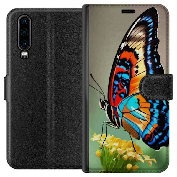 Huawei P30 Tegnebogsetui Sommerfugl Natur Sommer Motiv Vinger Farverig Design Populær Dekoration Grafisk Eksotisk Tema