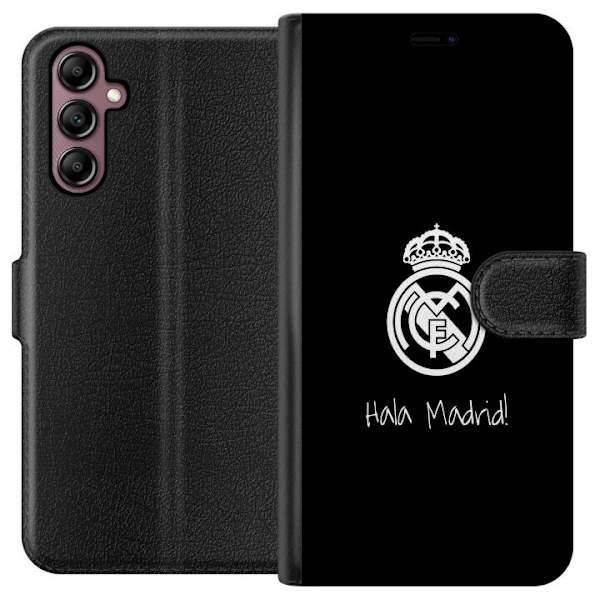 Samsung Galaxy A14 5G Tegnebogsetui Real Madrid Emblem Fodbold Stolthed Hvid Guld Klubmærke Champions La Liga Fans Ikonisk Sport