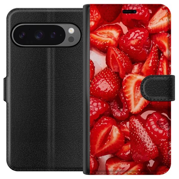 Google Pixel 9 Pro XL Tegnebogsetui Jordbærmønster - sødt motiv med sommerstemning