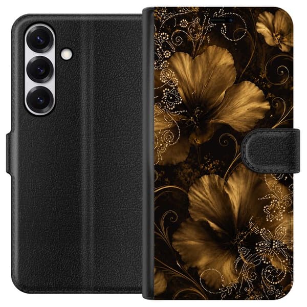 Kompatibel Tegnebogsetui til Samsung Galaxy S26 FE Guldfarvede blomster guld