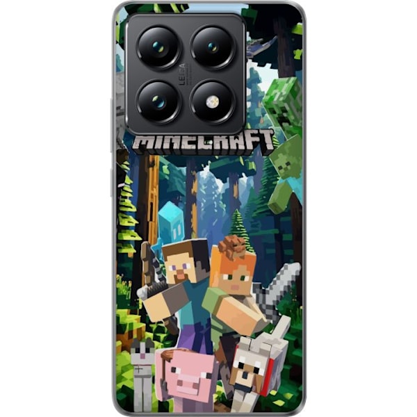Xiaomi 14T Läpinäkyvä kuori Minecraft-matkapuhelinkotelo metsällä ja pikselityylisillä hahmoilla