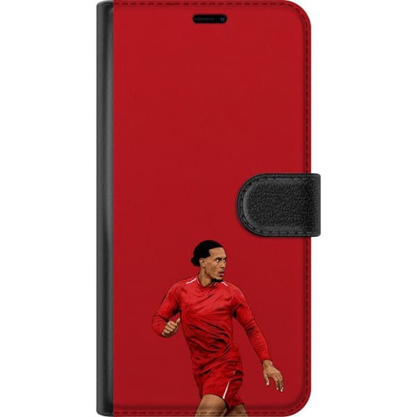 Kompatibel Tegnebogsetui til Apple iPhone 12 Pro Max Dijk rød - Virgil van Dijk i rød kamptrøje i løb mod rød baggrund rød