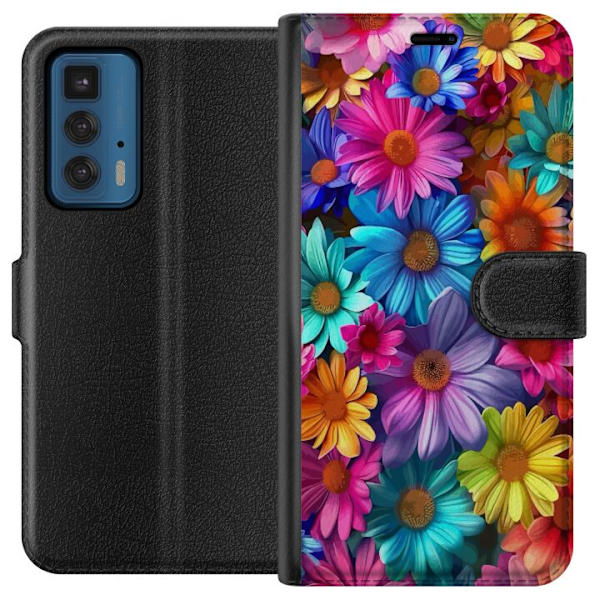 Motorola Edge 20 Pro Plånboksfodral Gerbera Blommor Färgglad Dekor Blommotiv Populärt Heminredning Färg Rik Väggkonst Design
