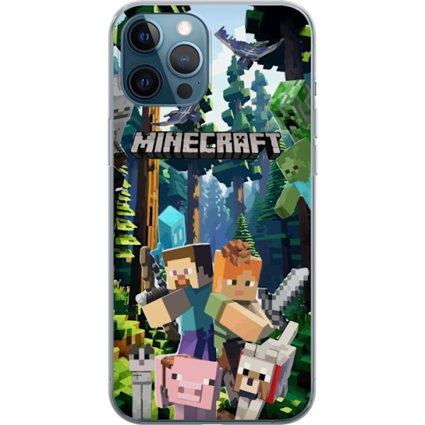Apple iPhone 12 Pro Läpinäkyvä kuori Minecraft-matkapuhelinkotelo metsällä ja pikselityylisillä hahmoilla