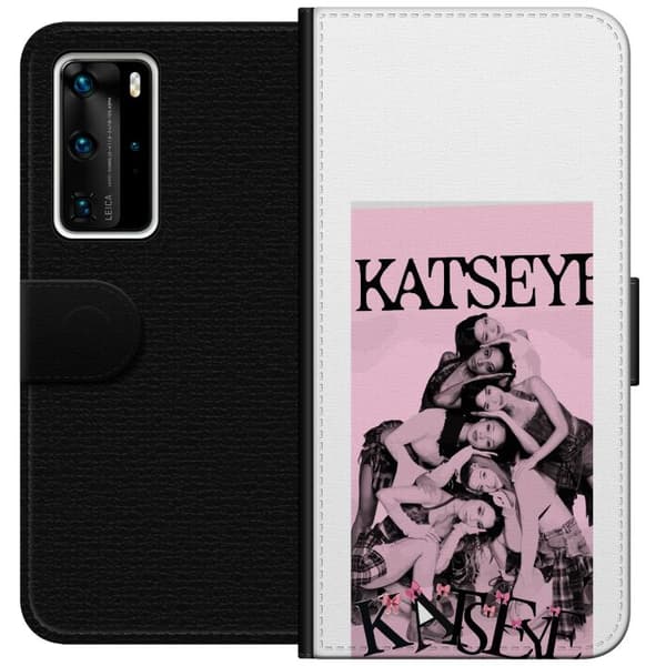 Kompatibel Tegnebogsetui til Huawei P40 Pro kattøje pink