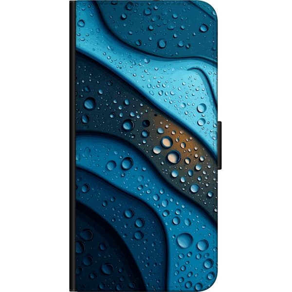 Kompatibelt Lommeboketui til Xiaomi Redmi Note 9S Blå abstrakte bølger med glitrende vanndråper i moderne grafisk design blå