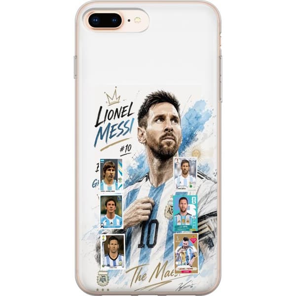Kompatibelt Mobildeksel til Apple iPhone 8 Plus Lionel Messi med argentinske farger og klassiske samleobjektkort i collage blå