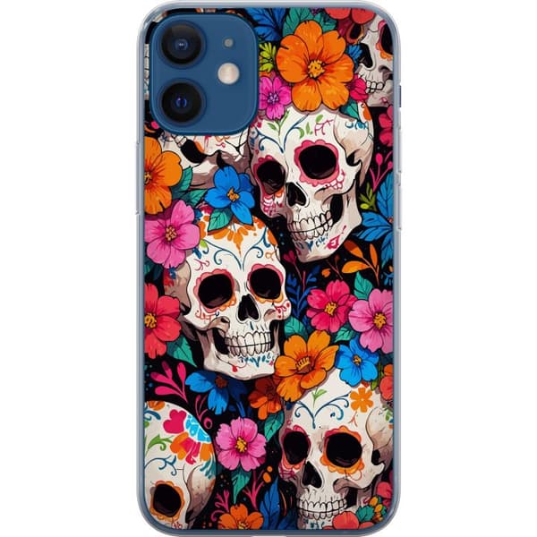 Kompatibelt Mobilskal till Apple iPhone 12 Sugar Skull Pattern med Färgglada Blommor Mexikansk Stil