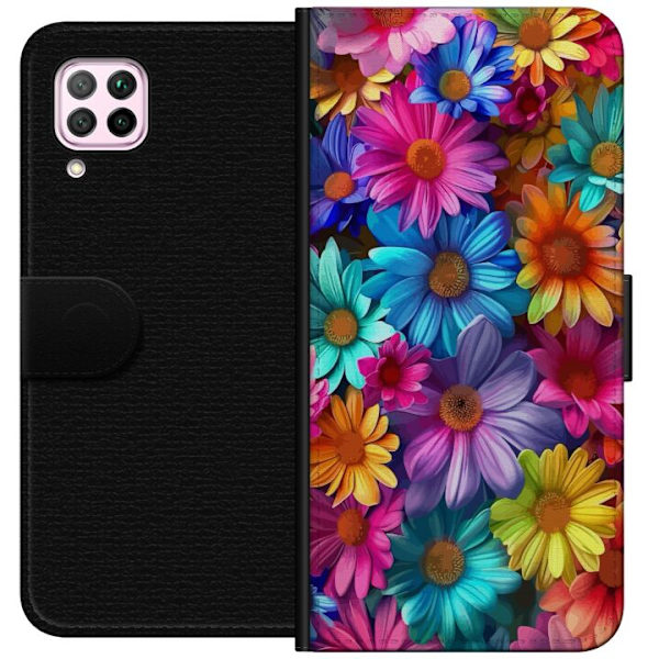 Huawei P40 lite Plånboksfodral Gerbera Blommor Färgglad Dekor Blommotiv Populärt Heminredning Färg Rik Väggkonst Design
