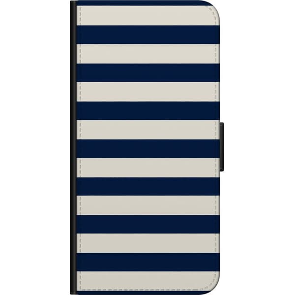 Kompatibel Tegnebogsetui til OnePlus 9 Pro Marineblå og hvide vandrette striber med et klassisk grafisk udtryk blå