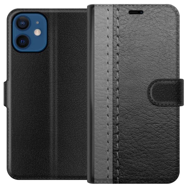Yhteensopiva Lompakkokotelo Apple iPhone 12 Musta & Harmaa Nahka