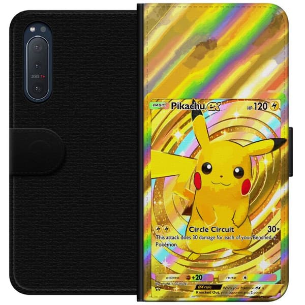 Kompatibelt Lommeboketui til Sony Xperia 5 II Gullig Pikachu EX samlebilde med regnbueeffekter gull