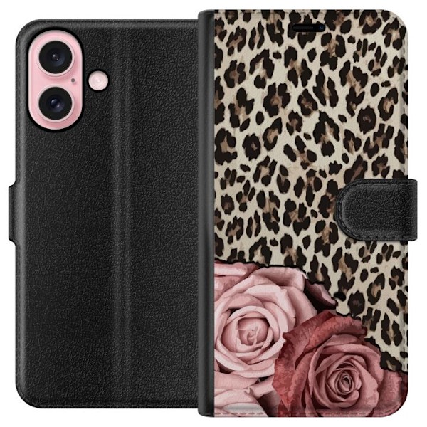 Apple iPhone 16 Lommeboketui Leopards Rose