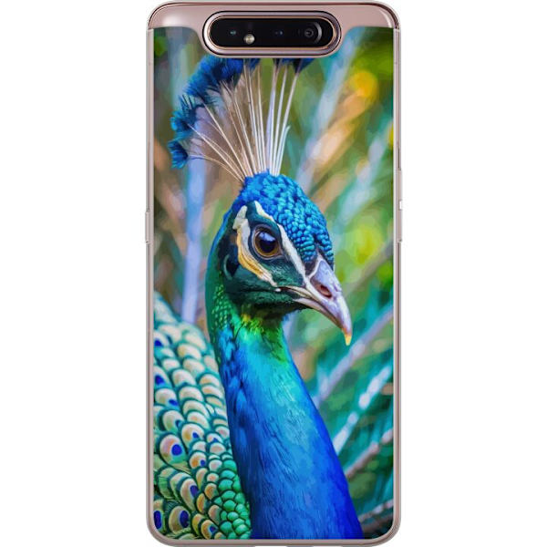 Samsung Galaxy A80 Läpinäkyvä kuori Pavun Sulat Värikäs Design Lintuaihe Eksoottinen Graafinen Suunnittelu Luonto Ylellinen Koristelu