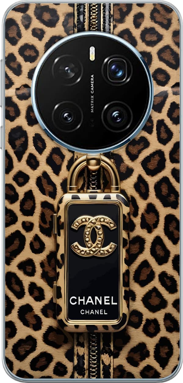 Kompatibelt Mobilskal till Honor Magic7 Pro Leopardmönster med guldfärgat hänglås och emblem