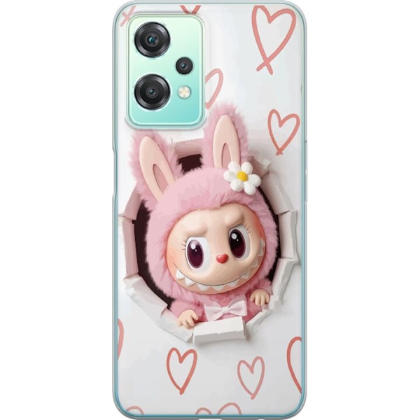 OnePlus Nord CE 2 Lite 5G Genomskinligt Skal Labubu Hjärtbakgrund Pop Mart Kärlek Tema Figur Design Populärt Motiv Samlarfigur Art Toy Serie