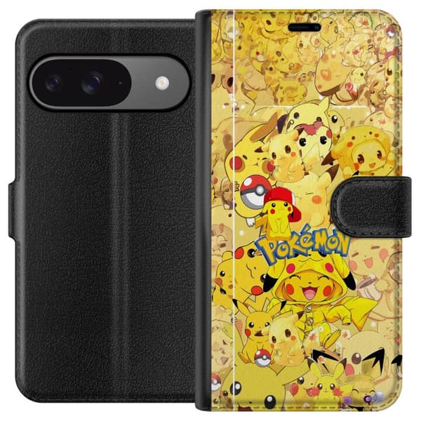 Kompatibel Tegnebogsetui til Google Pixel 9 Pro Sød Pikachu-collage med Pokémon-tema i bløde gule nuancer gul