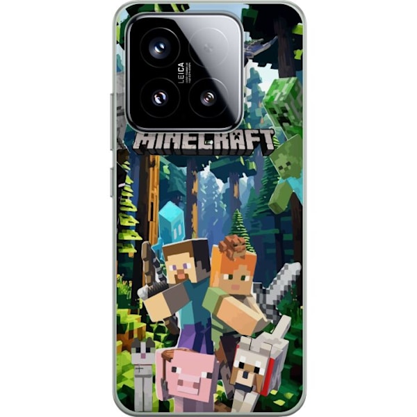 Xiaomi 15 Läpinäkyvä kuori Minecraft-matkapuhelinkotelo metsällä ja pikselityylisillä hahmoilla