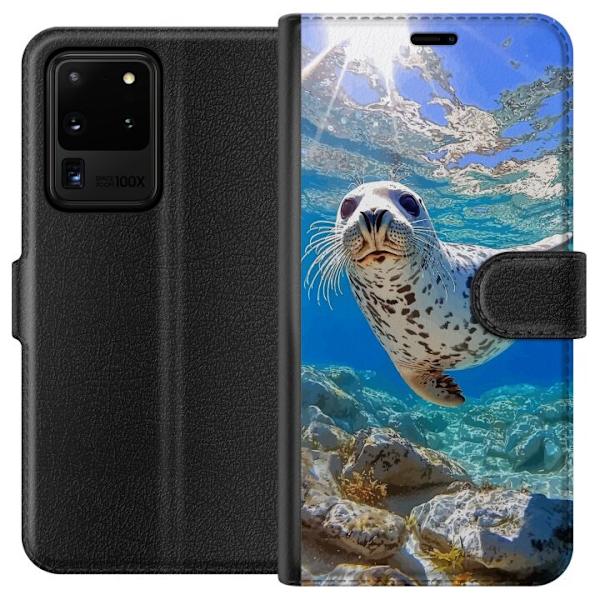 Samsung Galaxy S20 Ultra Tegnebogsetui Salg Hav Svømning Dyremotiv Natur Vandmotiv Blåt Design Marin Tema Populært Motiv Dyreliv