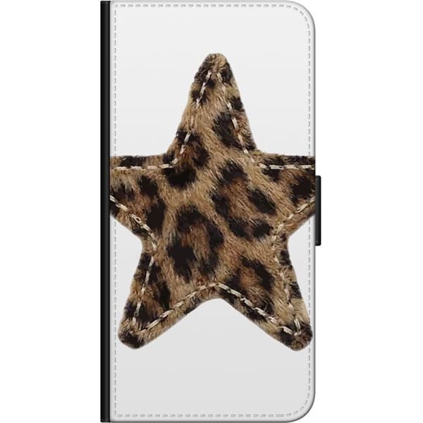 Kompatibel Tegnebogsetui til Samsung Galaxy Note20 Stjernemotiv med brunt og sort leopardmønster samt dekorative sømdetaljer brun