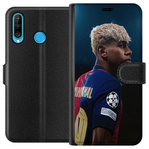 Huawei P30 lite Lompakkokotelo Lamine Yamal - Barcelonan ihmelapsi fokuksessa