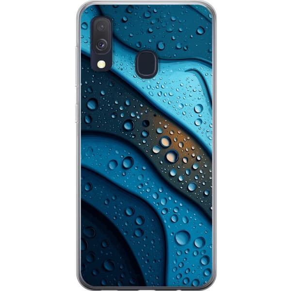 Kompatibelt Mobildeksel til Samsung Galaxy A40 Blå abstrakte bølger med glitrende vanndråper i moderne grafisk design blå