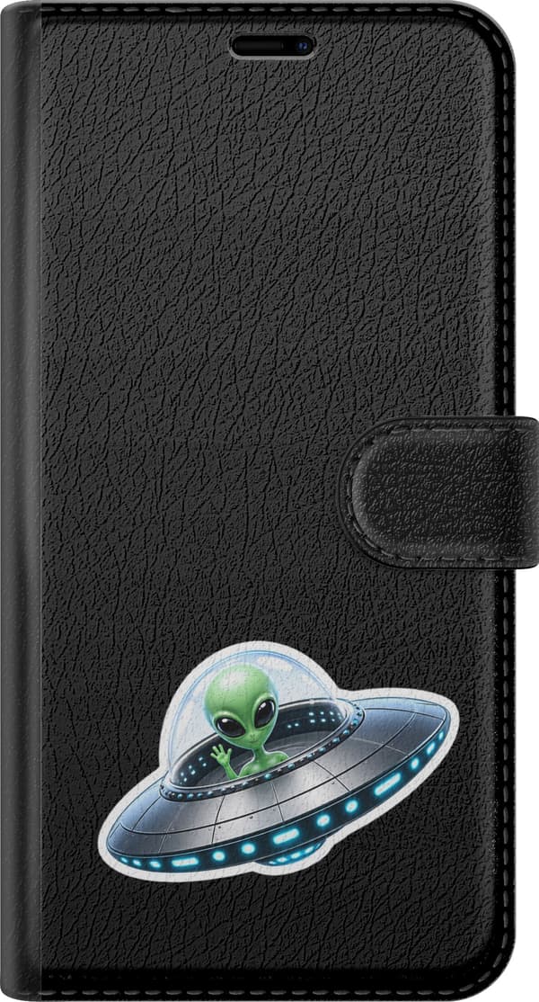 Kompatibelt Lommeboketui til Apple iPhone 8 Sølvskip - Grått motiv med alien i sølvfarget romskip. grå