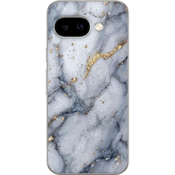 Kompatibelt Mobildeksel til Google Pixel 10a Hvit og grå marmor med elegante årer, gullsprekker og skimrende detaljer hvit