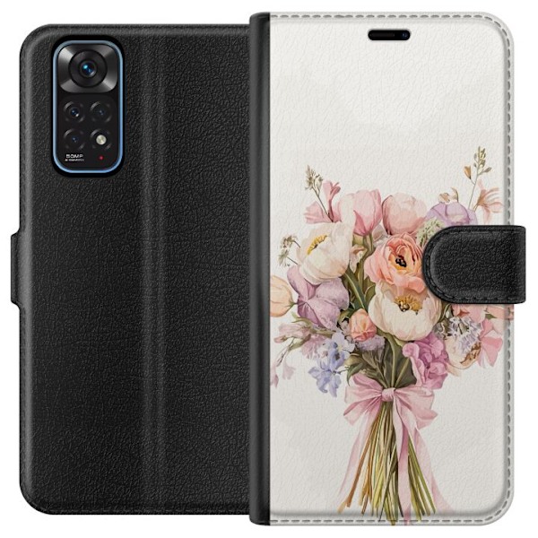 Xiaomi Redmi Note 11 Plånboksfodral Mobilskal med färgglad blombukett i romantisk stil