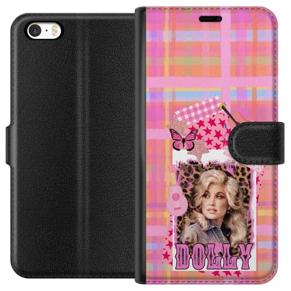 Kompatibelt Plånboksfodral till Apple iPhone SE (2016) Dolly Parton rosa countrycollage med gitarr rosa