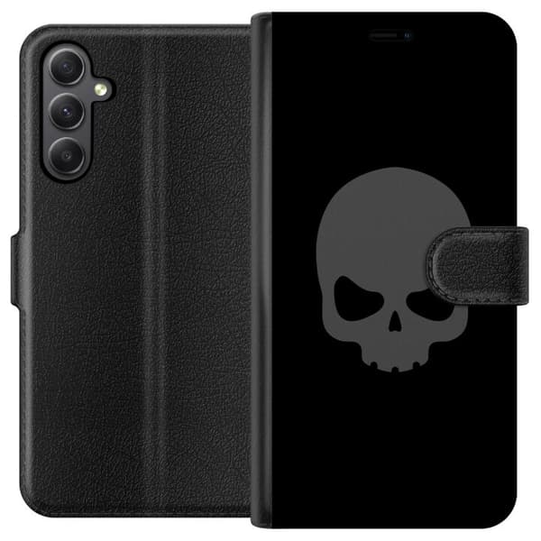 Kompatibel Tegnebogsetui til Samsung Galaxy S23 FE Enkel dødningehoved i grå tone mod sort baggrund, elegant og moderne design