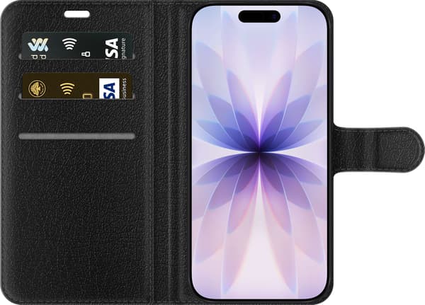 Kompatibel Tegnebogsetui til Apple iPhone 18 Hvid hund med lyserøde hjerteformede pletter og lyserød snude på grå baggrund hvid
