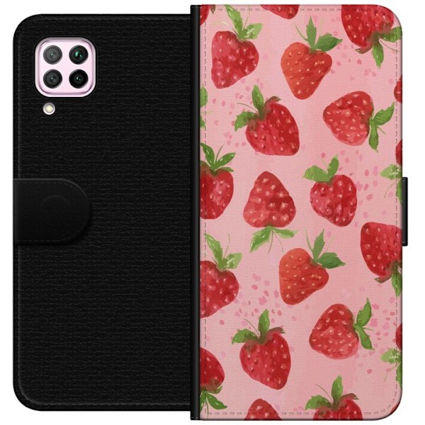 Huawei P40 lite Plånboksfodral Strawberry Dreams – jordgubbsmönster i retrostil