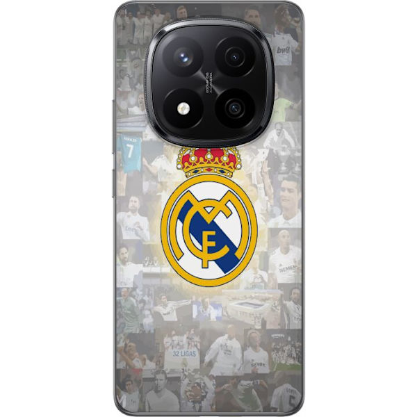 Xiaomi Redmi Note 14 Pro+ Läpinäkyvä kuori Real Madrid -emblem Jalkapallokerho Tunnuksella Valkoinen Kulta Design Mestarien Liiga Mestari La Liga F