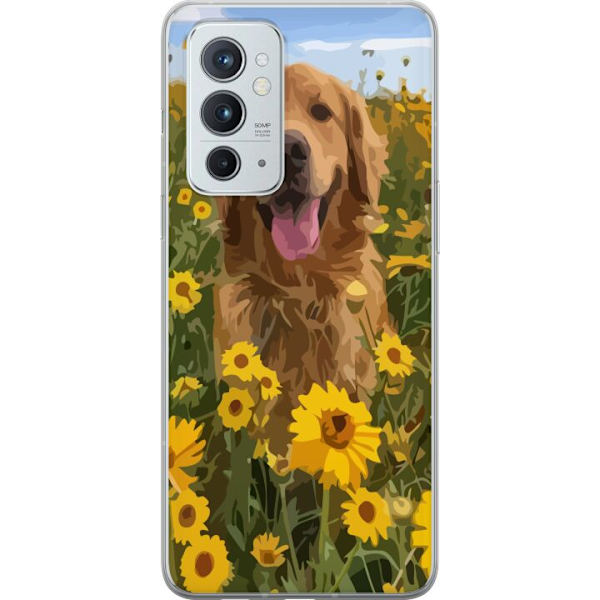 OnePlus 9RT 5G Genomskinligt Skal Golden Retriever Solrosfält Hundmotiv Natur Sommar Design Populärt Hundras Familjefavorit