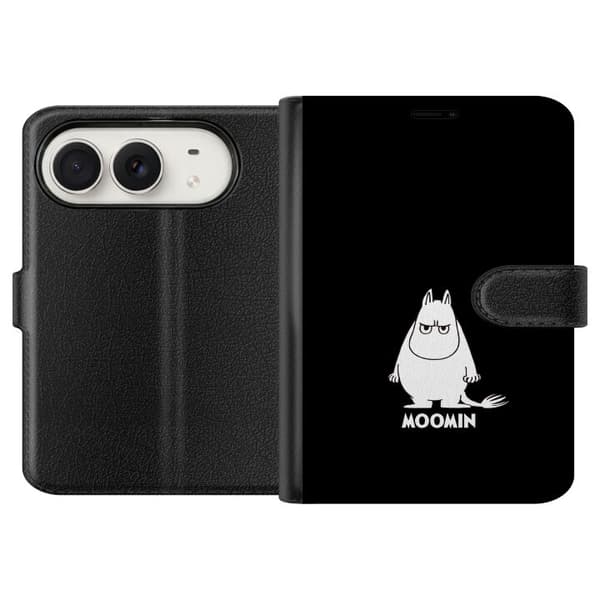 Kompatibel Tegnebogsetui til Apple iPhone Duo Mumitrolden i hvid illustration med tekst på sort baggrund sort