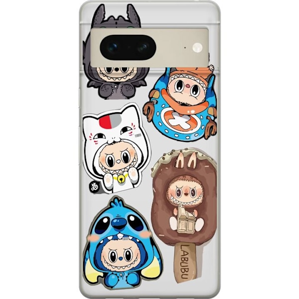 Google Pixel 7 Läpinäkyvä kuori Labubu hahmokokoelma - Pop Mart Labubu The Monsters väriluulisessa muotoilussa