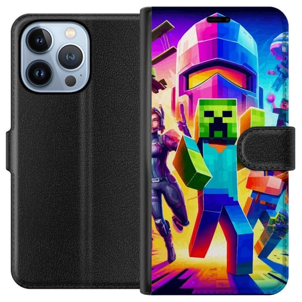 Kompatibel Tegnebogsetui til Apple iPhone 13 Pro Fortnite vs Minecraft