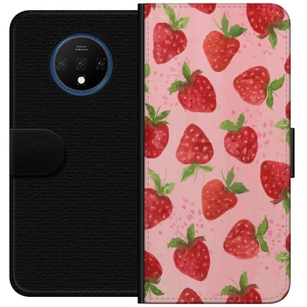 OnePlus 7T Plånboksfodral Strawberry Dreams – jordgubbsmönster i retrostil