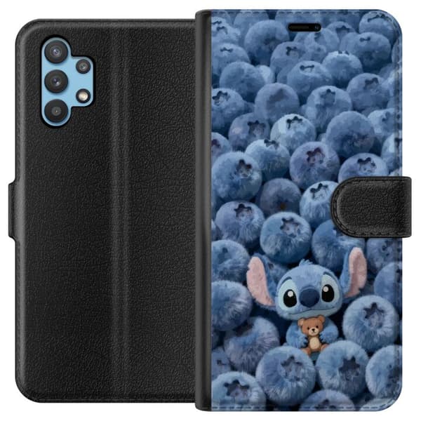 Kompatibelt Plånboksfodral till Samsung Galaxy A32 5G Blå figur bland blåbär blå